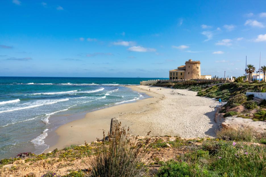 The Horadada tower built in 1591 at the beach of Pilar de la Horada, Spain.