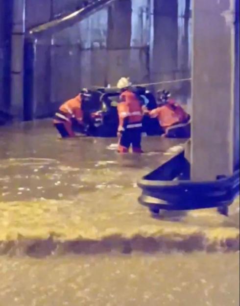 Flooded street following heavy rains in Barcelona