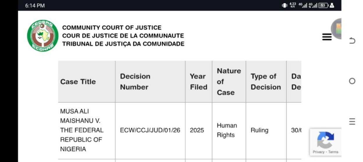 ECOWAS Court Overrules Nigeria's Objection, Takes Charge of Maishanu's ₦5 Billion Rights Violation Case
