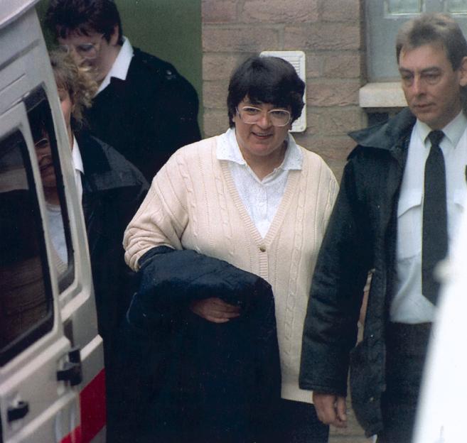Rose West leaving Gloucester Magistrates Court in 1994.