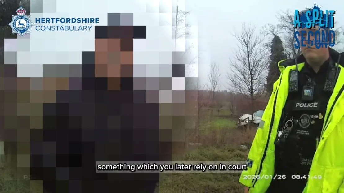 Terrifying moment driver ploughs into motorcyclist and leaves him with life-changing injuries before veering off road