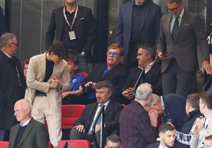 Sir Elton John in the stands ahead of kick off at Watford v Blackburn Rovers.