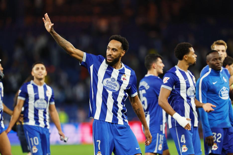 Pierre-Emeric Aubameyang (Deportivo), AUGUST 30, 2026 - Football / Soccer : Aubameyang celebrate after winning Spanish "LaLiga EA Sports" match between RC Deportivo de A Coruna - Valencia CF at the Estadio Abanca-Riazor in A Coruna, Spain. (Photo by