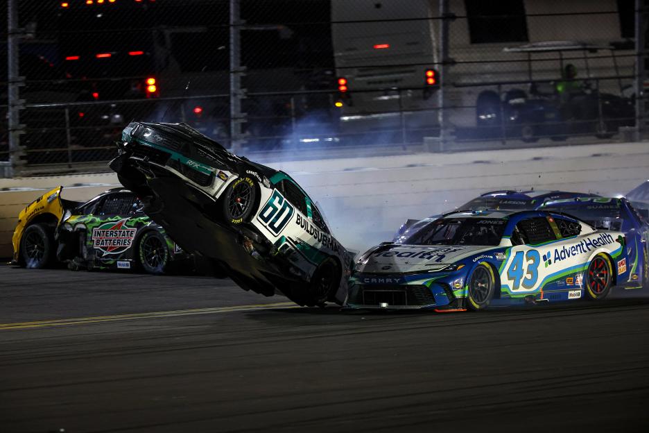 Ryan Preece's #60 BuildSubmarines.com Ford flips during an incident at the NASCAR Cup Series Daytona 500.