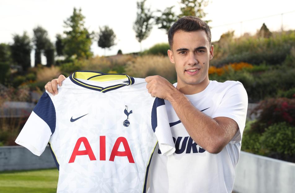 New Tottenham Hotspur FC signing Sergio Reguilon poses with his jersey.