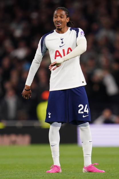 Djed Spence of Tottenham Hotspur celebrates during a Premier League match.