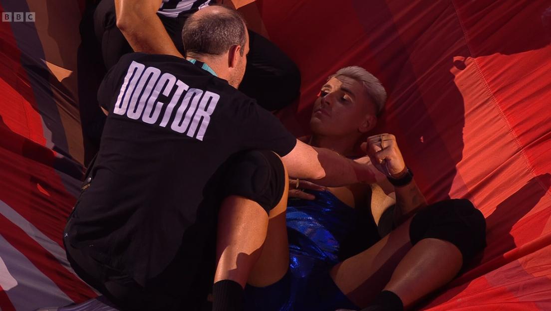 A doctor attending to an injured Gladiators star named Bionic.
