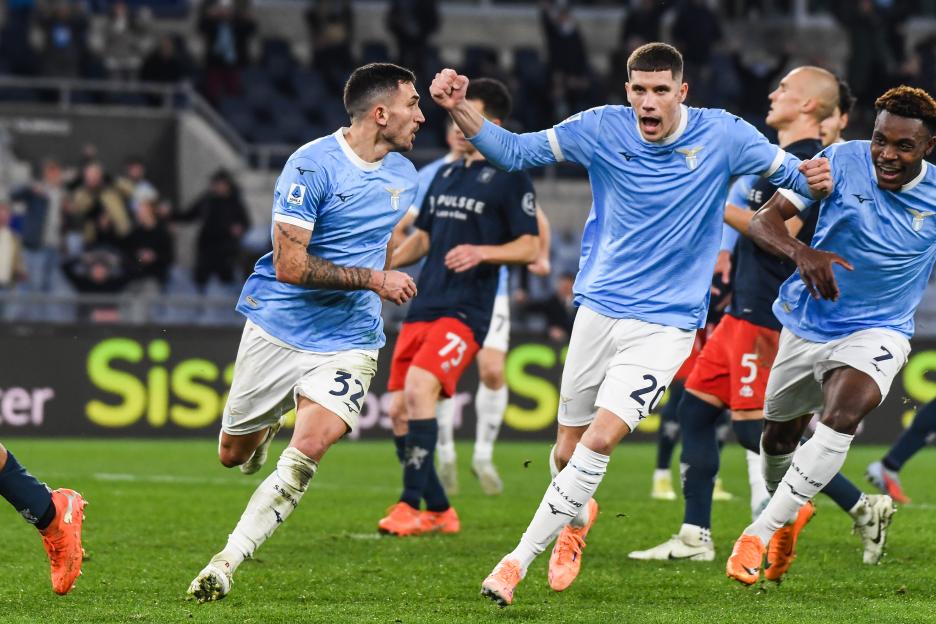 Danilo Cataldi of SS Lazio celebrating a goal with teammates.