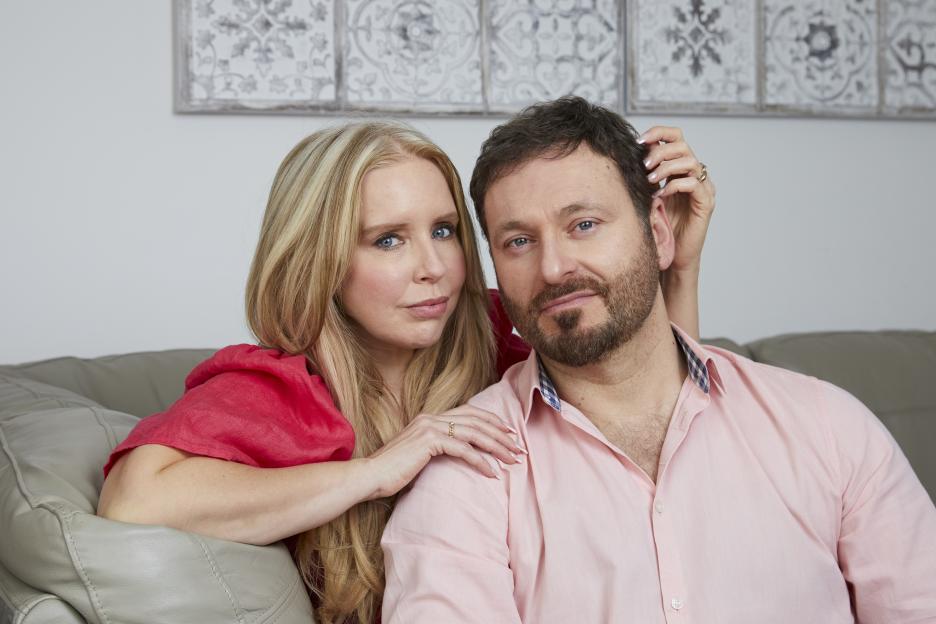 Journalist Julie Cook and husband Cornel, who is getting a second hair transplant, are pictured together.