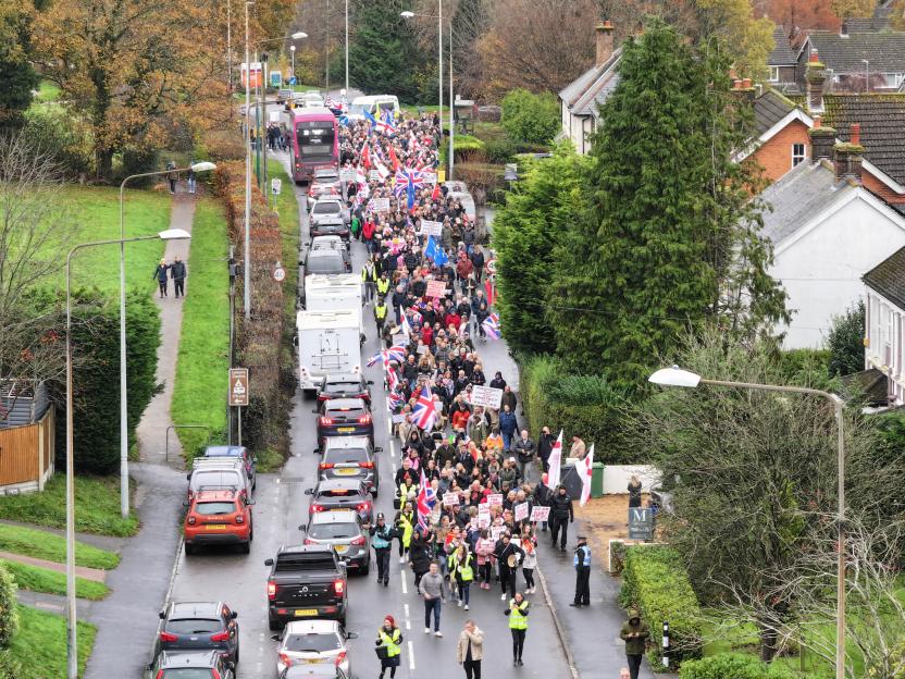 Protesters marching through the streets