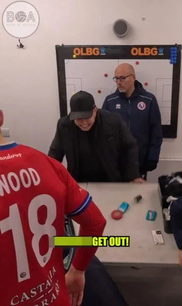Furious Dorking manager Marc White flips table TWICE and labels players ‘c***s’ as Man Utd fans say ‘can we have him?’