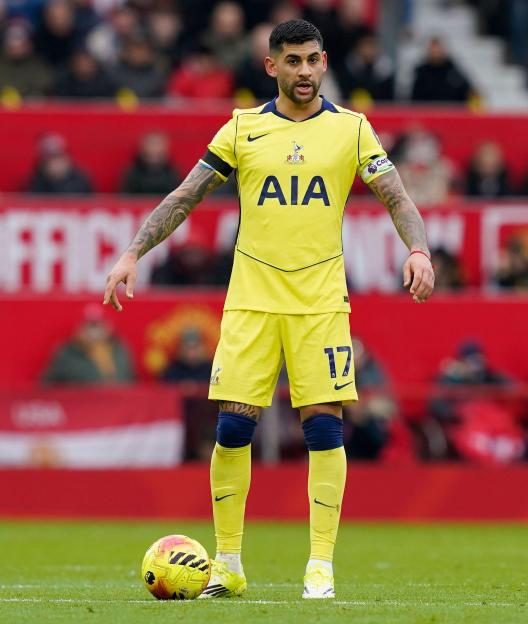 Manchester, England, 7th February 2026. Cristian Romero of Tottenham during the Manchester United vs Tottenham Hotspur Premier League match at Old Trafford, Manchester. Picture credit should read: Andrew Yates / Sportimage