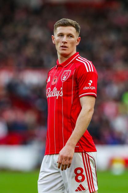 Elliot Anderson during the Nottingham Forest vs Leeds United Premier League match at the City Ground, West Bridgford, England on 9 November 2025. Credit: Lee Keuneke/Every Second Media