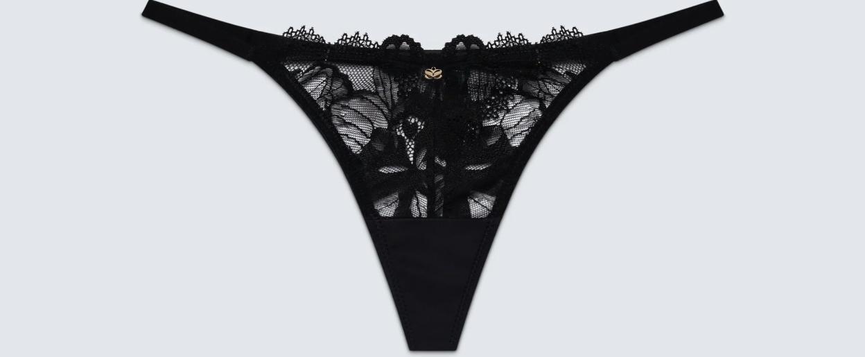 A black lace low-rise thong.