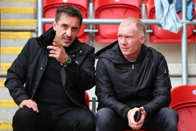 Gary Neville and Paul Scholes watch on in away end as Salford in six-goal thriller with red card