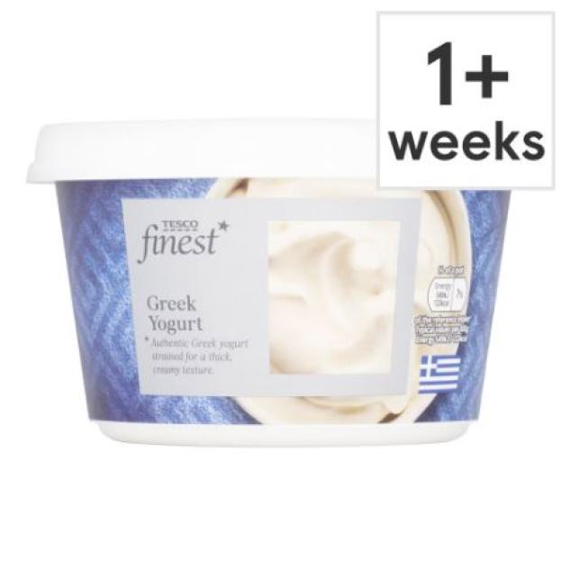 Tesco Finest Greek Yogurt container.