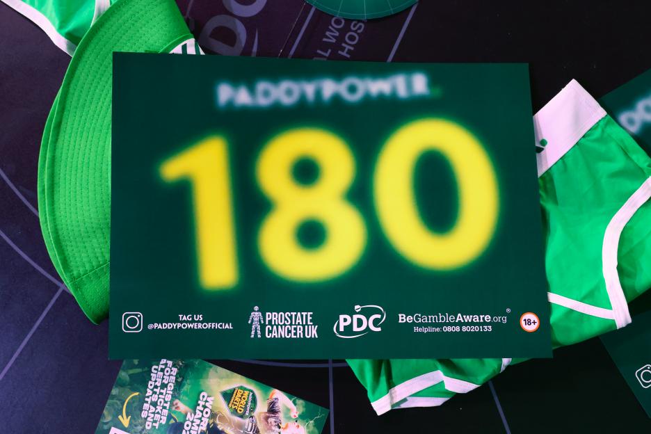 A "180" sign from the Paddy Power Darts Championship.