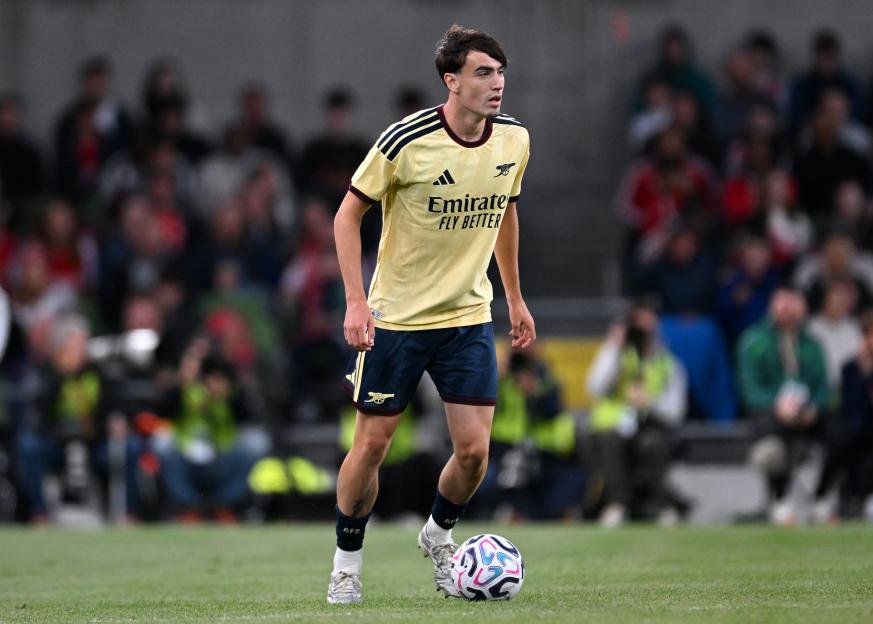 Louie Copley of Arsenal during a friendly match against Real Betis.