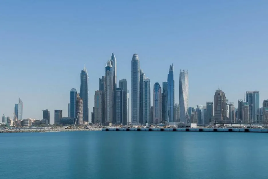 Jumeirah Beach Residence and Dubai Marina Waterfront Skyscraper, Residential and Business Skyline in Dubai Marina, United Arab Emirates