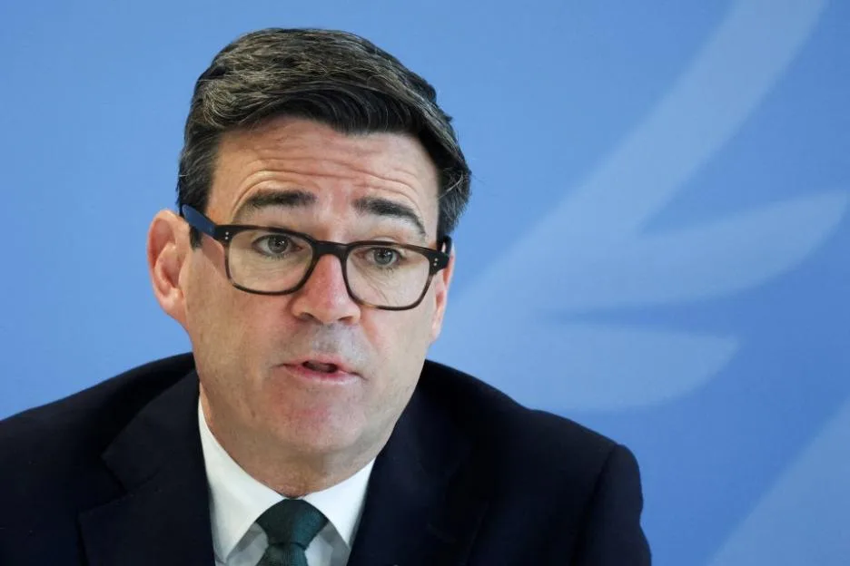 Britain's Prime Minister Andy Burnham speaking during the Wildfires '27 Resilience Summit.