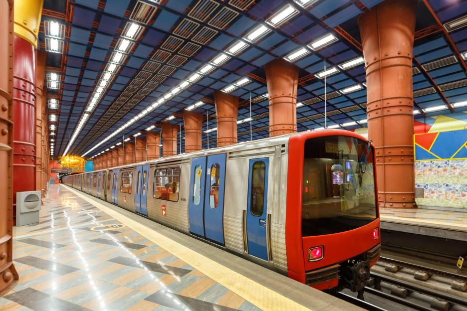 Lisbon, Portugal - September 24, 2021: Lisbon Lisboa Metro Underground Station Olaias in Portugal.
