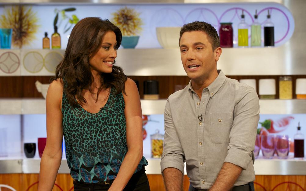 Melanie Sykes and Gino D'Acampo from the TV programme "Let's Do Lunch with Gino and Mel."