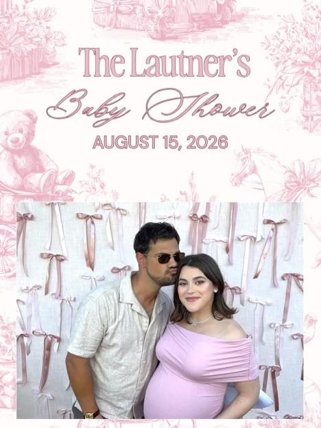 Taylor Lautner and his pregnant wife, Taylor, at their baby shower.