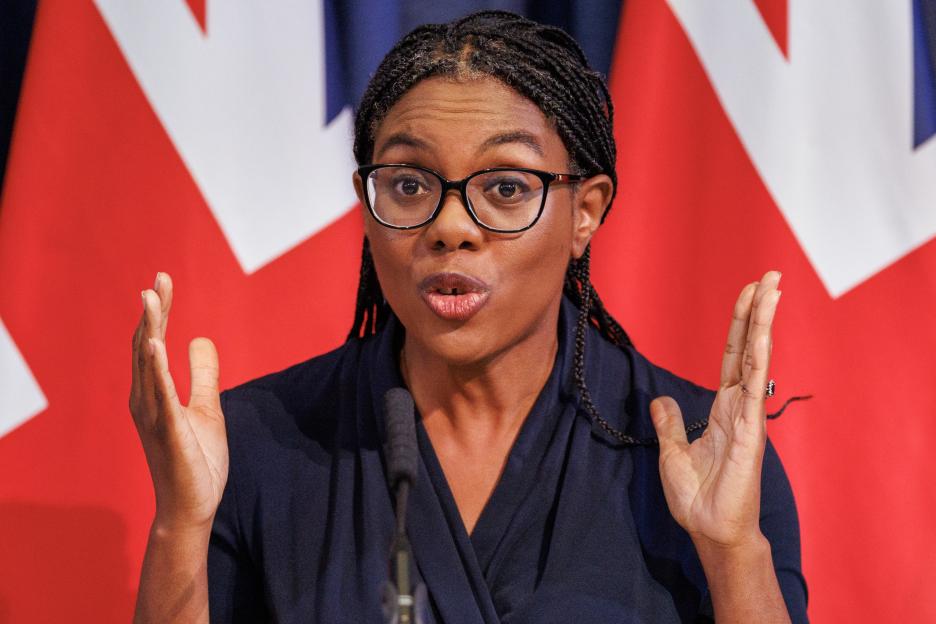 Conservative leader Kemi Badenoch delivers a speech on the economy.