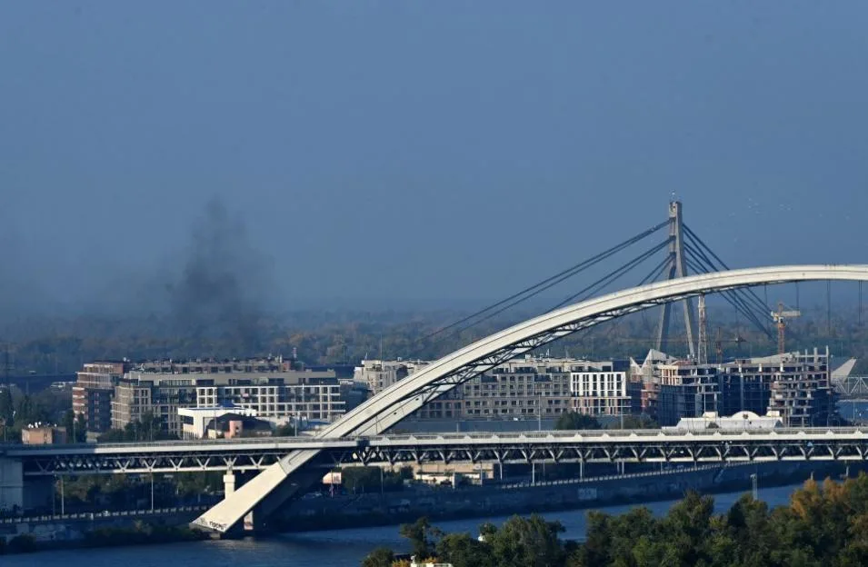 Smoke rises over Kyiv during an aerial attack.