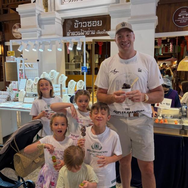 Tyson Fury smiling with his five children in Thailand.