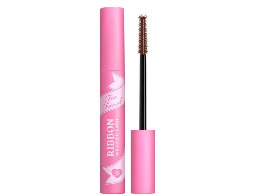 Too Faced Ribbon Wrapped Lash mascara with its wand, showing the brown brush.