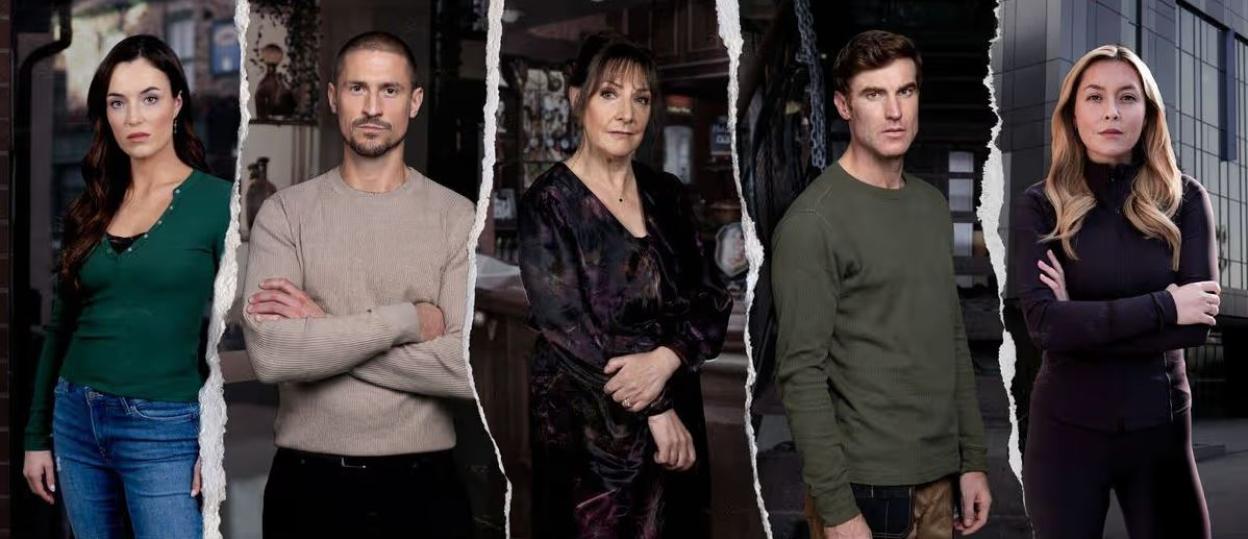 Collage of Jodie Ramsey, Carl Webster, Maggie Driscoll, Theo Silverton and Megan Walsh from Coronation Street.