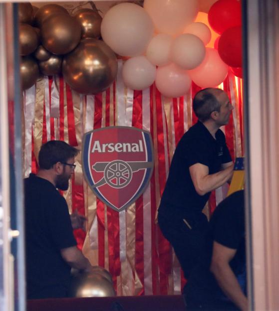 PHOTO EXCLUSIVE ALL ROUND..£200 MIN FEE FOR THE SET..THE PLAYERS OF THE WINNERS OF THE 2025/26 PREMIER LEAGUE ARSENAL FOOTBALL CLUB ARE SEEN LETTING THEIR HAIR DOWN AFTER BEING PRESENTED WITH THE TROPHY AND MEDALS..THEY WERE SEEN PARTYING UNTIL THE