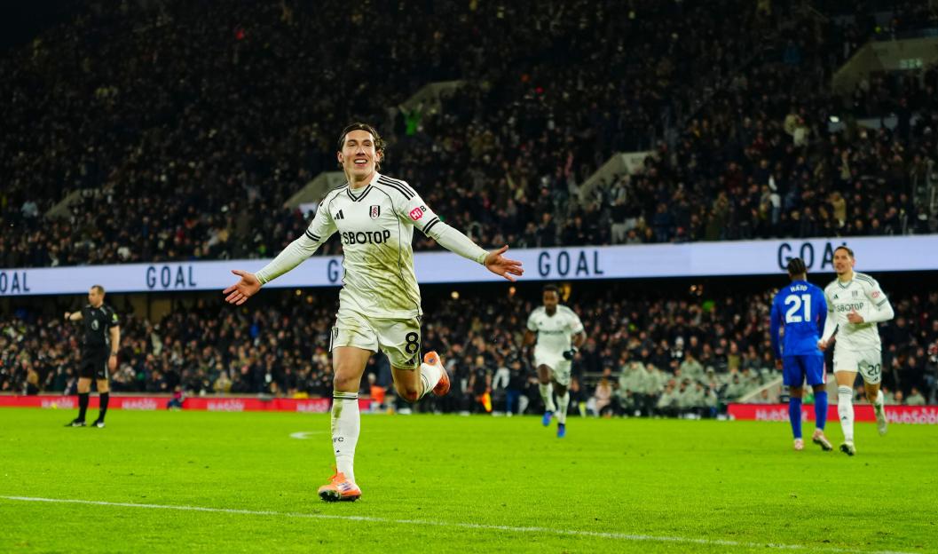 Harry Wilson of Fulham celebrates scoring a goal.