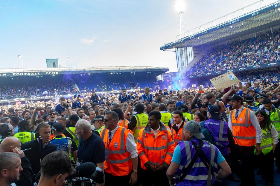 A general view of Ipswich Town supporters celebrating promotion to the Premier League after the Sky Bet Championship match between Ipswich Town and Queens Park Rangers at Portman Road, Ipswich on Saturday 2nd May 2026. (Photo: David Watts | MI News)