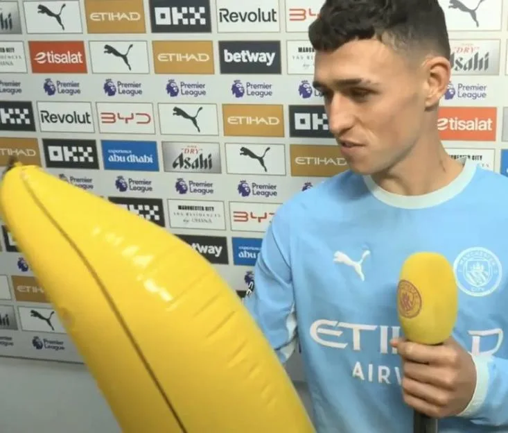 ‘Show us this banana’ – Defiant Foden brings inflatable to interview as Man City ace says players ‘not affected one bit’