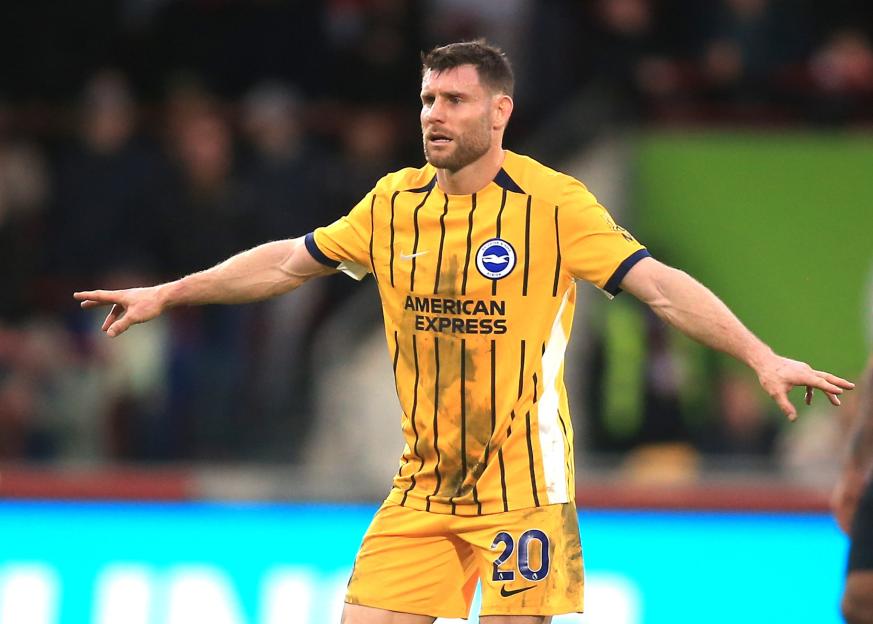 A Brighton and Hove Albion player in a yellow and black striped uniform.