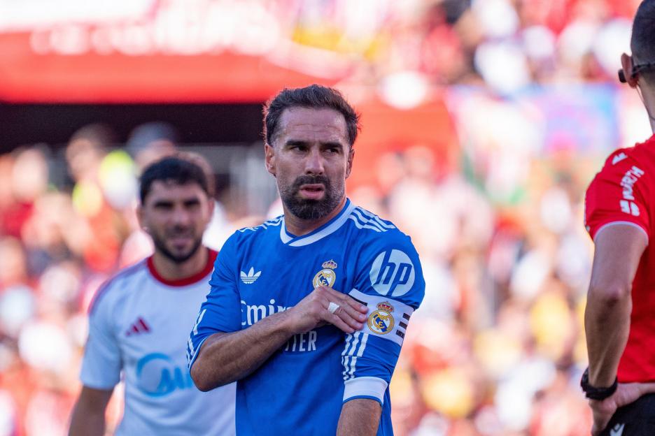 Dani Carvajal (N2) with the captain band during the La Liga EA Sports match between Sevilla FC and Real Madrid at Estadio Ramon Sanchez Pizjuan on May 17th 2026, in Sevilla, Spain