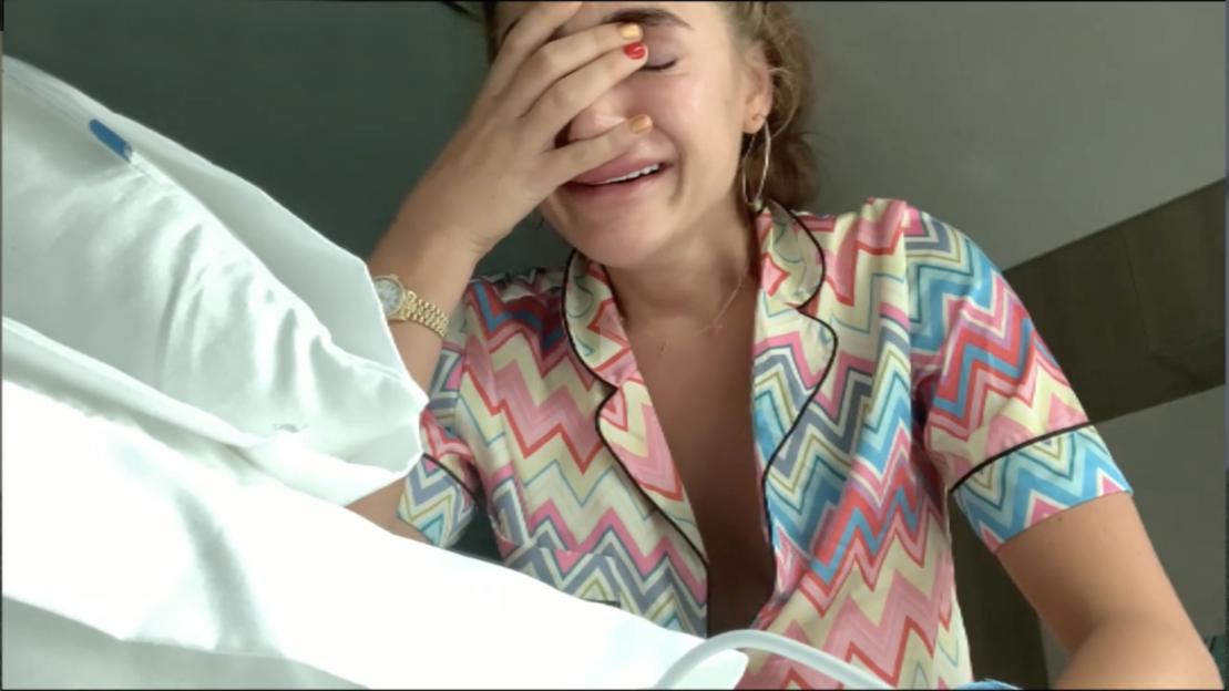 Emotional Georgia Harrison during her video blog.