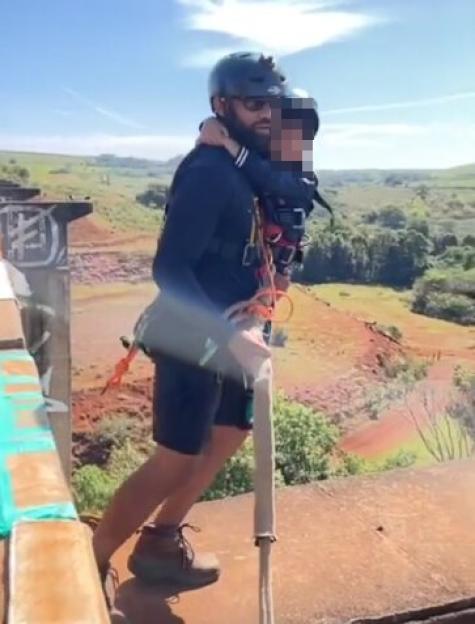 Bungee Jumping Coach Who 'Threw Woman 130ft to Her Death Without a Rope' Performs Hair-Raising Stunt with Child