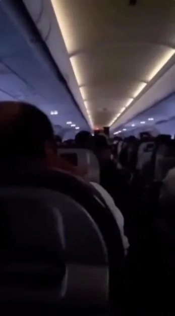 VIDEO: Lightning strike hits passenger plane causing panic ¿ before cabin erupts in nervous laughter
