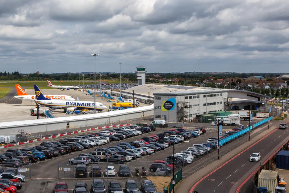 Ryanair and EasyJet airplanes at London Southend Airport (SEN) in the United Kingdom.