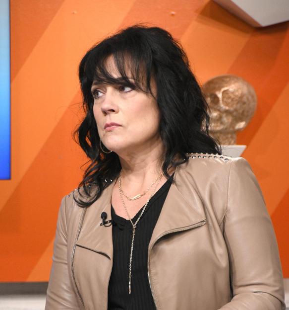 April Balascio visiting BuzzFeed's "AM To DM" to discuss "The Clearing" podcast.