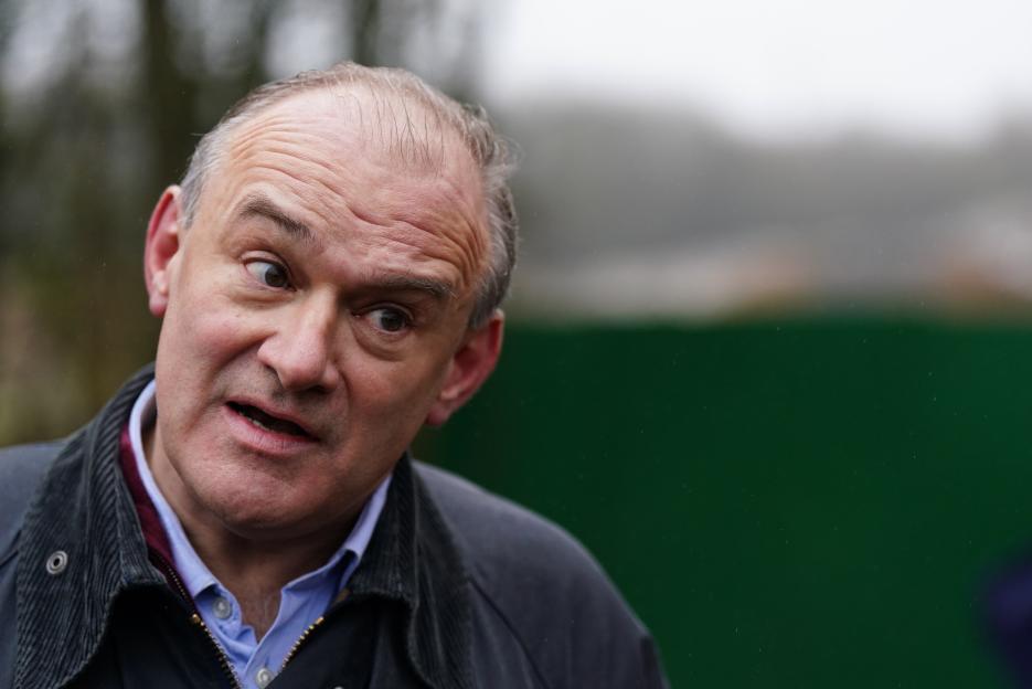 Ed Davey, leader of the Liberal Democrats, speaking to the media.