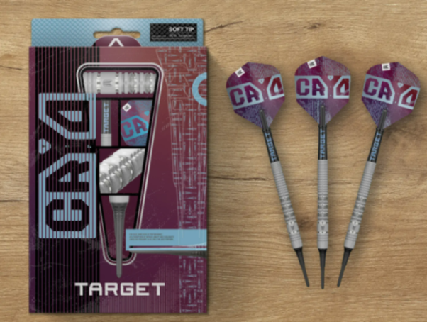 Darts in "GRVA" packaging and three darts with "CA4" flights.