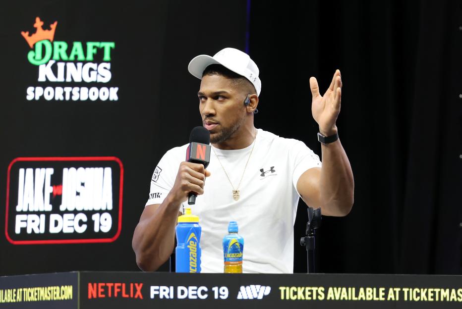 Anthony Joshua at a press conference for the Jake Paul vs. Anthony Joshua event.