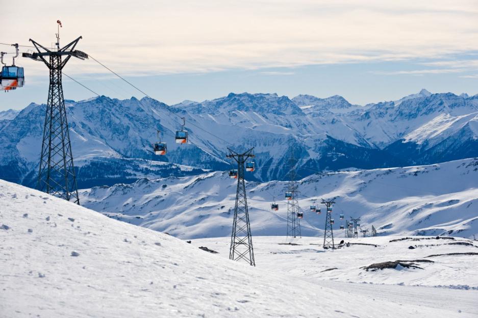 Vorab cable cars in the Laax ski resort in Switzerland.
