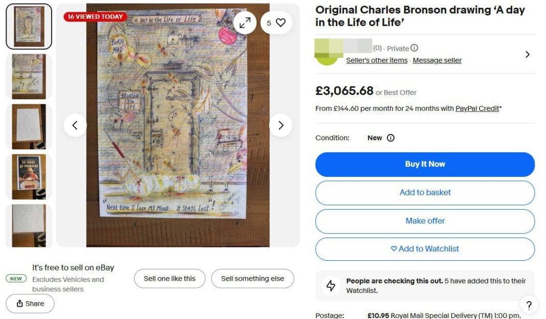 Illustration titled "A Day in the Life of Life" by Charles Bronson, listed for sale on eBay.