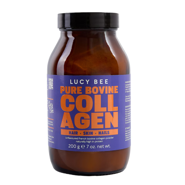 Lucy Bee Pure Bovine Collagen Powder jar.
