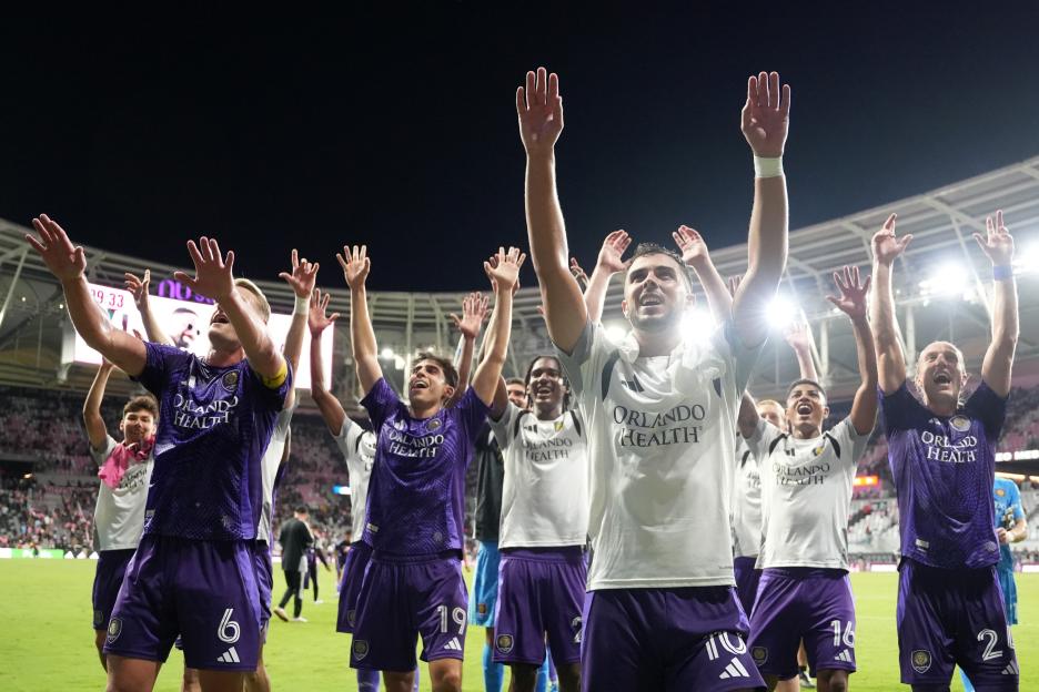 Orlando City SC players acknowledge fans after their victory over Inter Miami CF.